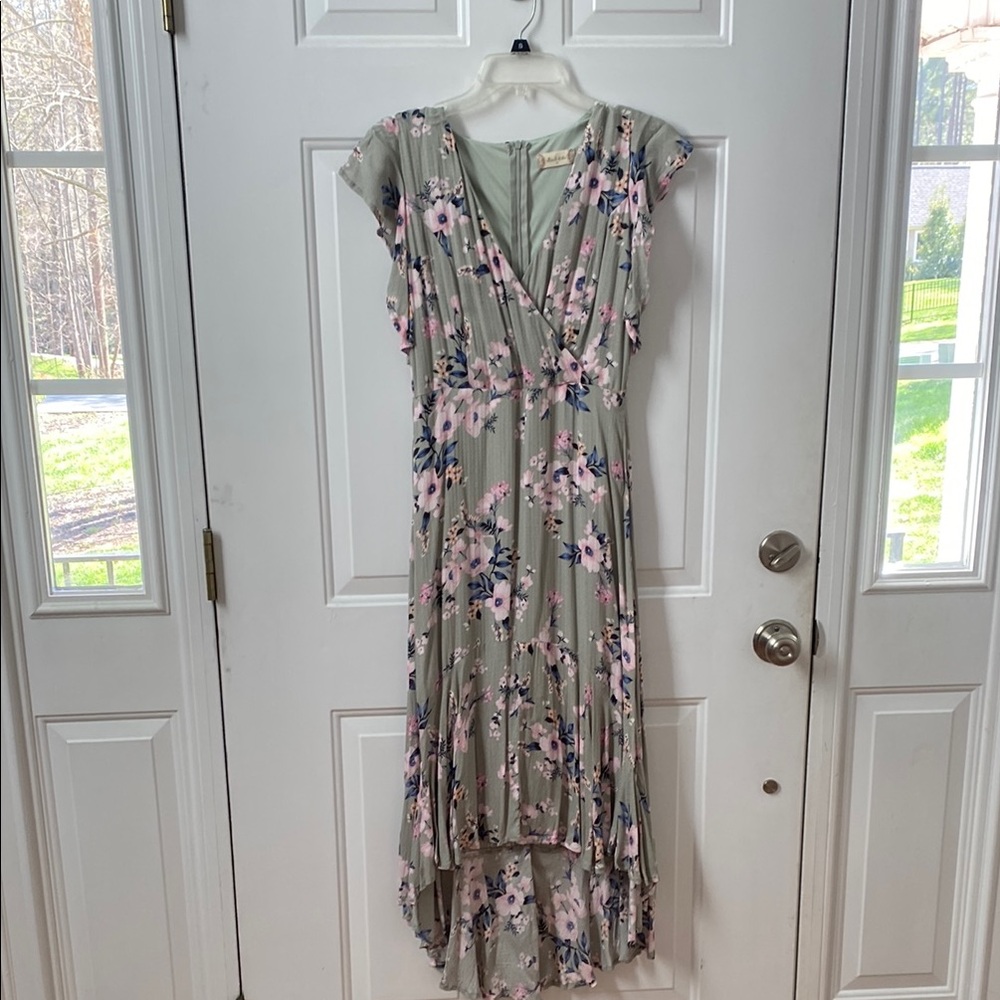 Floral V-Neck Dress in Green and Pink